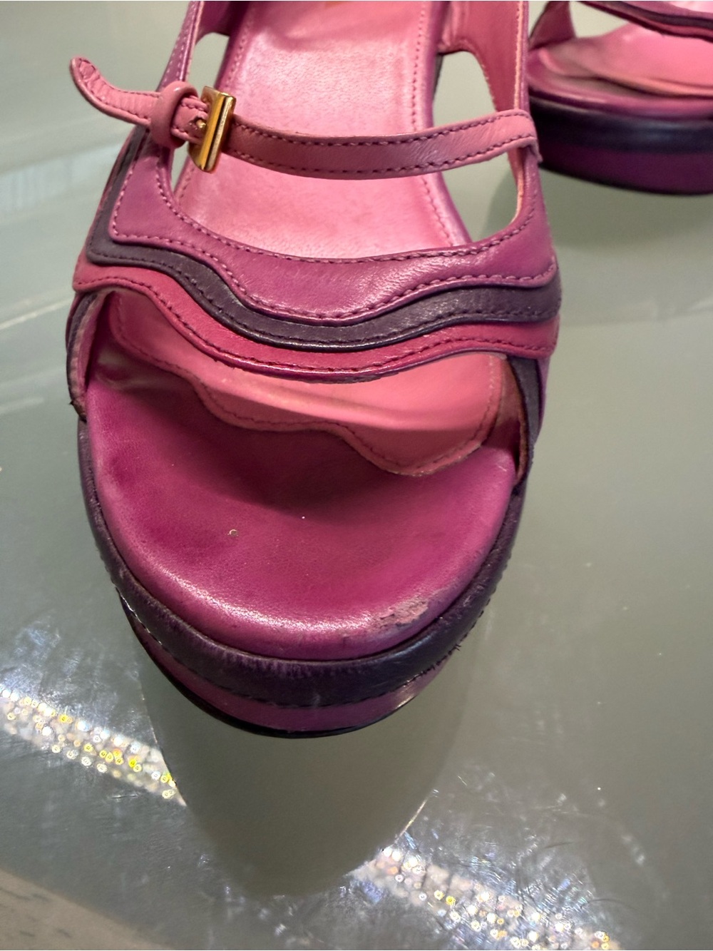 Prada Fuchsia and Deep Purple Two-Tone Platform Sandals - Picture 8 of 14